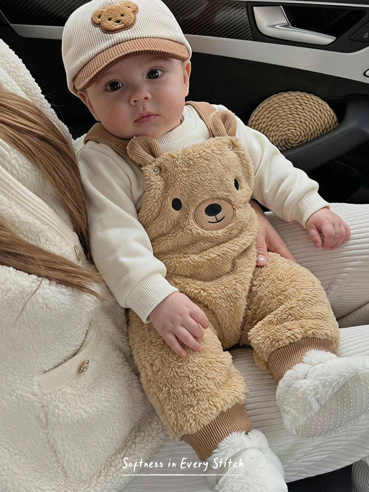 Cozy Pixies Baby Boy Khaki Teddy Bear Knit Set Khaki