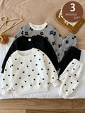 LMoss Kids Baby Girl Fleece Heart Sweatshirt 3pcs Set Multicolor