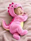 Newborn Dinosaur Long Sleeve Hooded Plush Romper