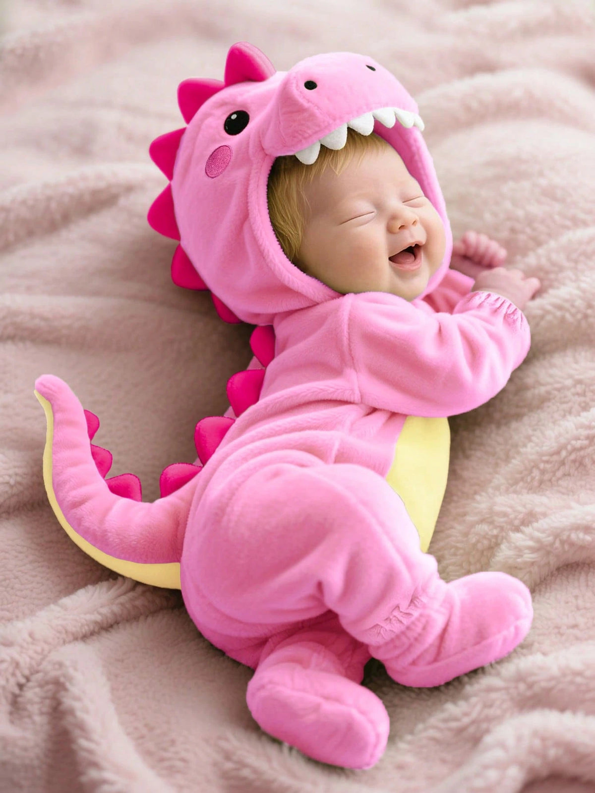 Newborn Dinosaur Long Sleeve Hooded Plush Romper