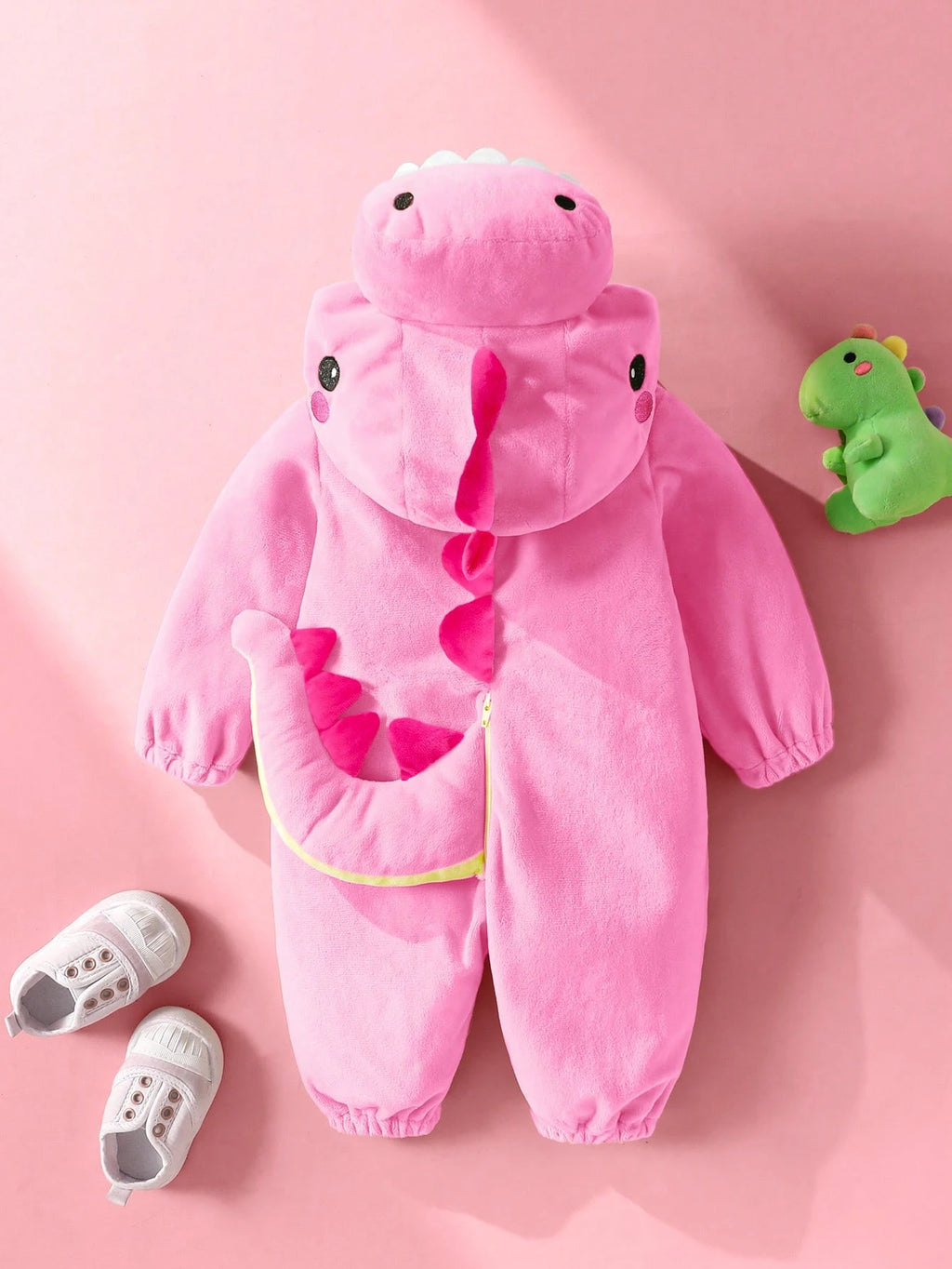 Newborn Dinosaur Long Sleeve Hooded Plush Romper