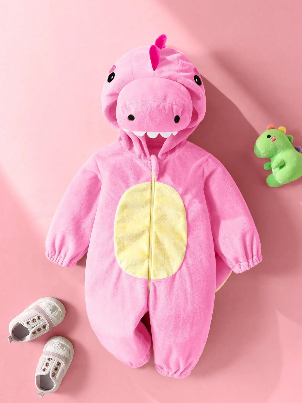 Newborn Dinosaur Long Sleeve Hooded Plush Romper