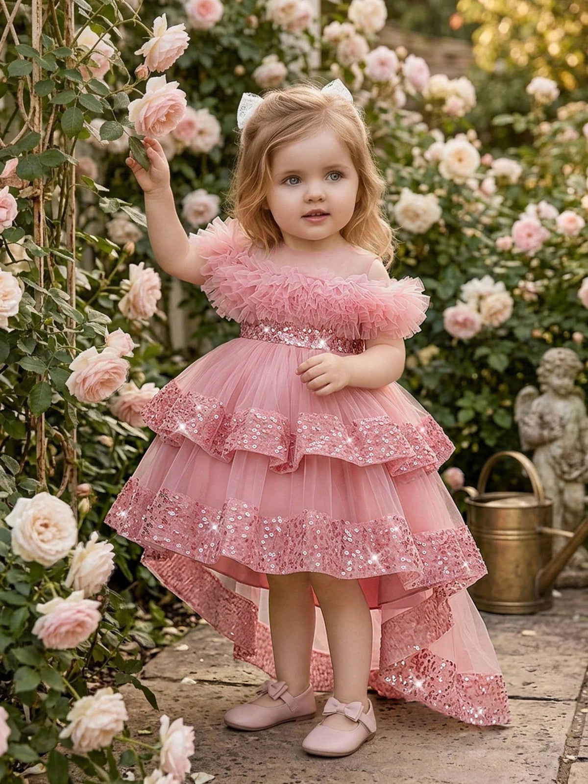 Baby Girl Sequin Mesh Trailing Flower Girl Dress