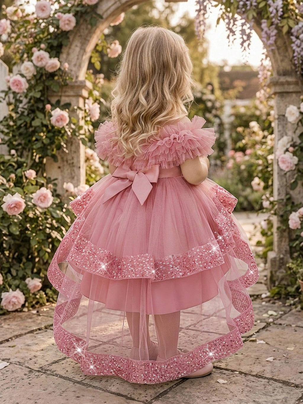Robe de cérémonie à sequins et tulle pour bébé fille