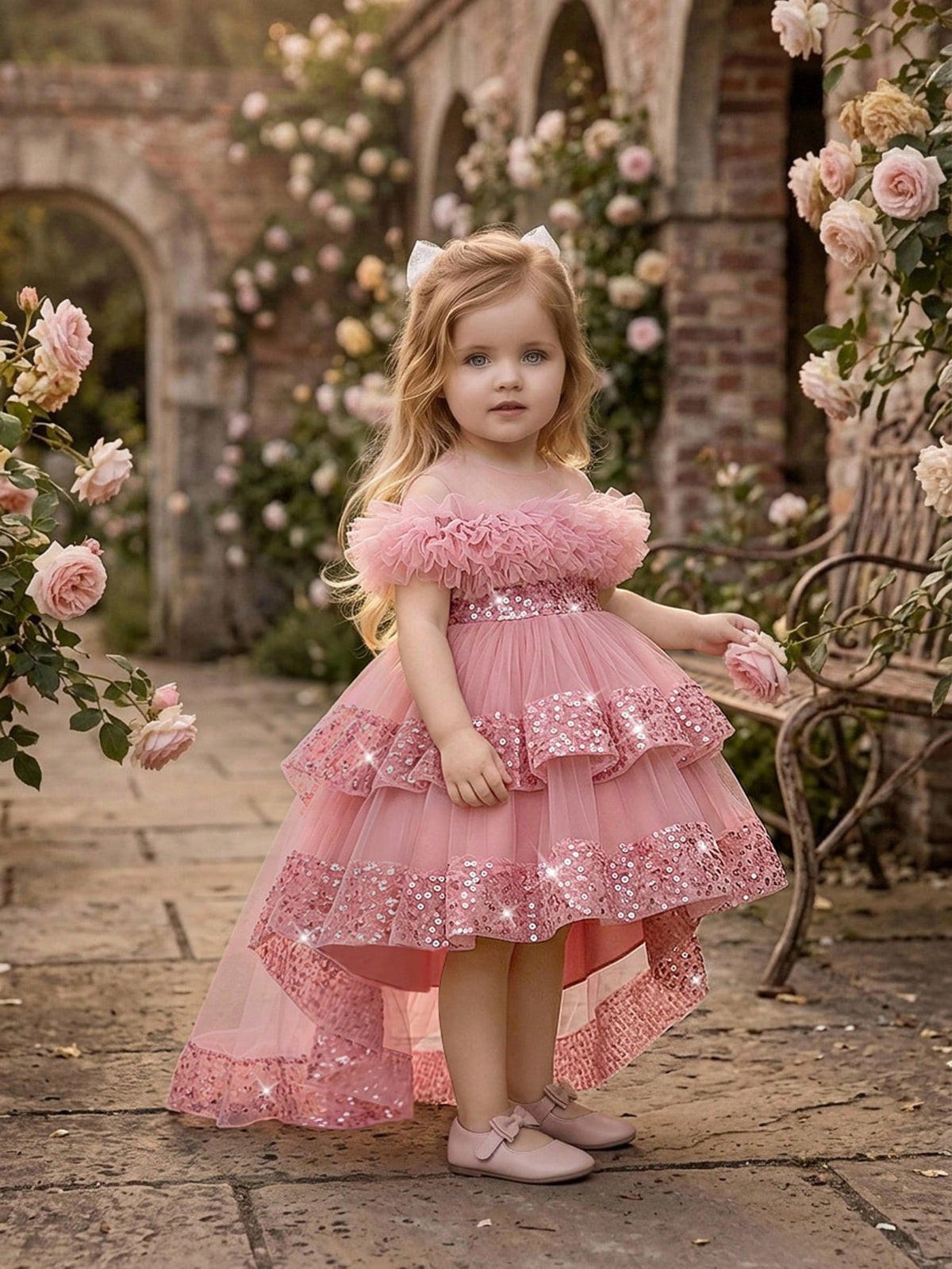 Robe de cérémonie à sequins et tulle pour bébé fille