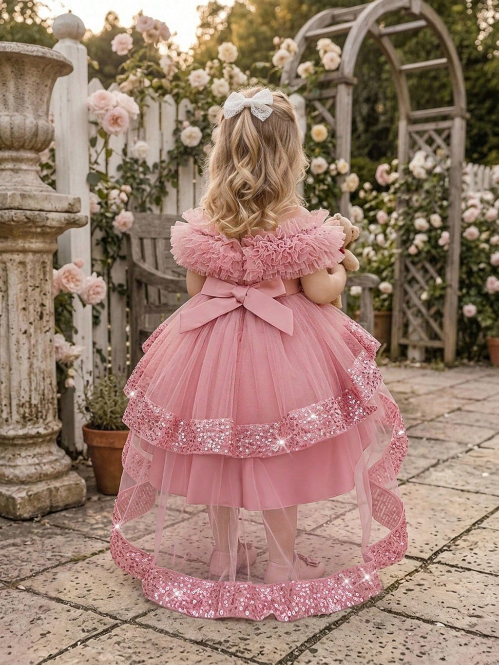 Robe de cérémonie à sequins et tulle pour bébé fille