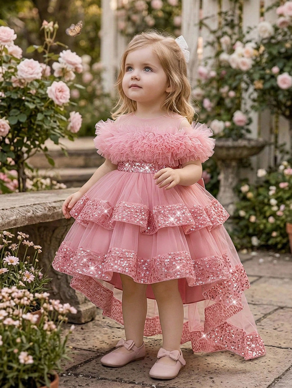 Robe de cérémonie à sequins et tulle pour bébé fille