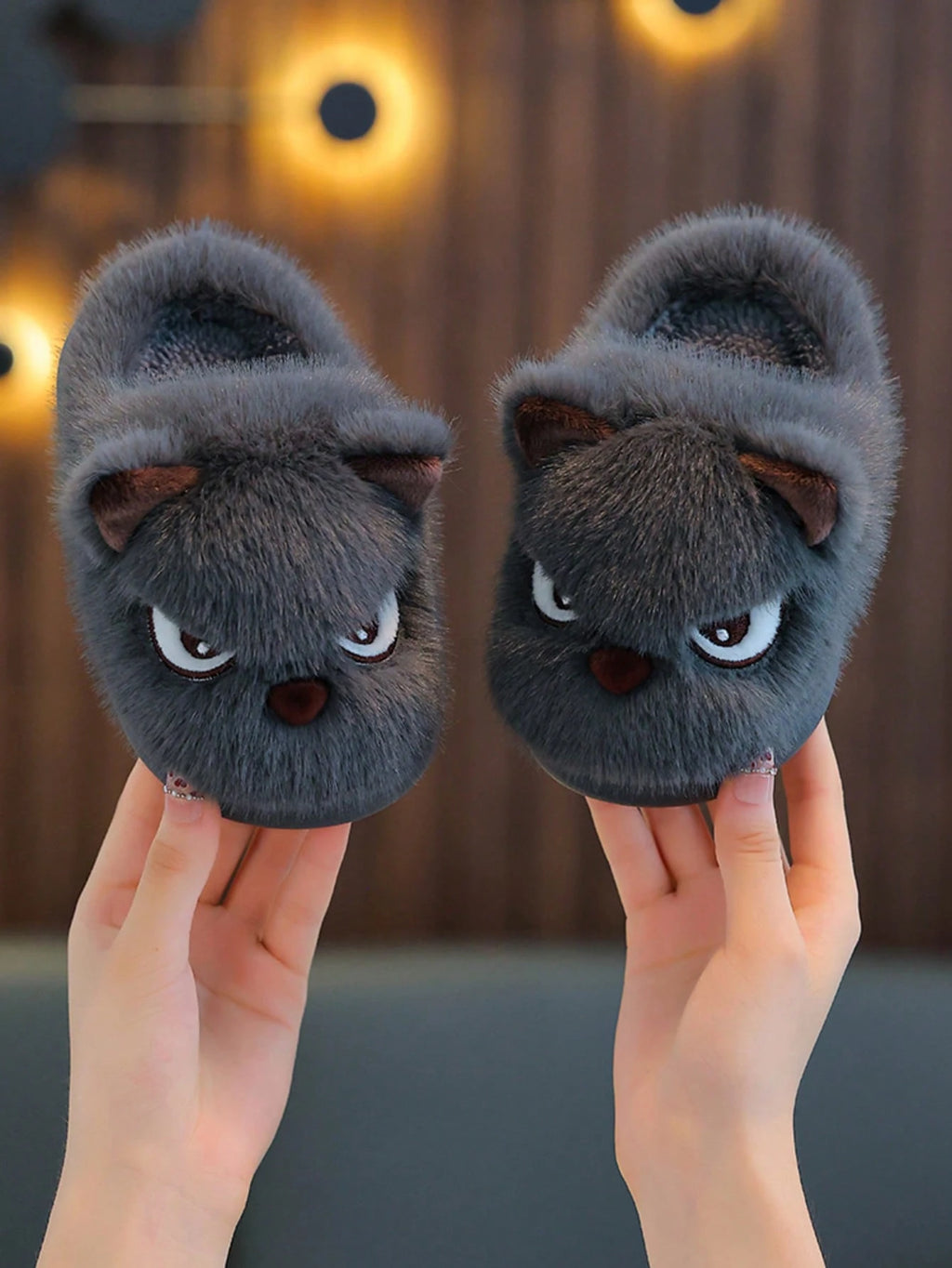 Chaussons pour garçon à motif chien et doublure chaude - Gris foncé - 1 paire