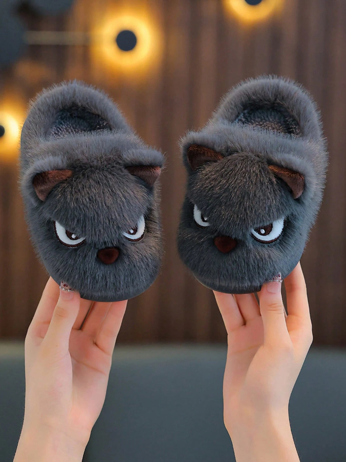Kids Boy Cartoon Dog Warm Lining Slippers 1 Pair - Dark Grey