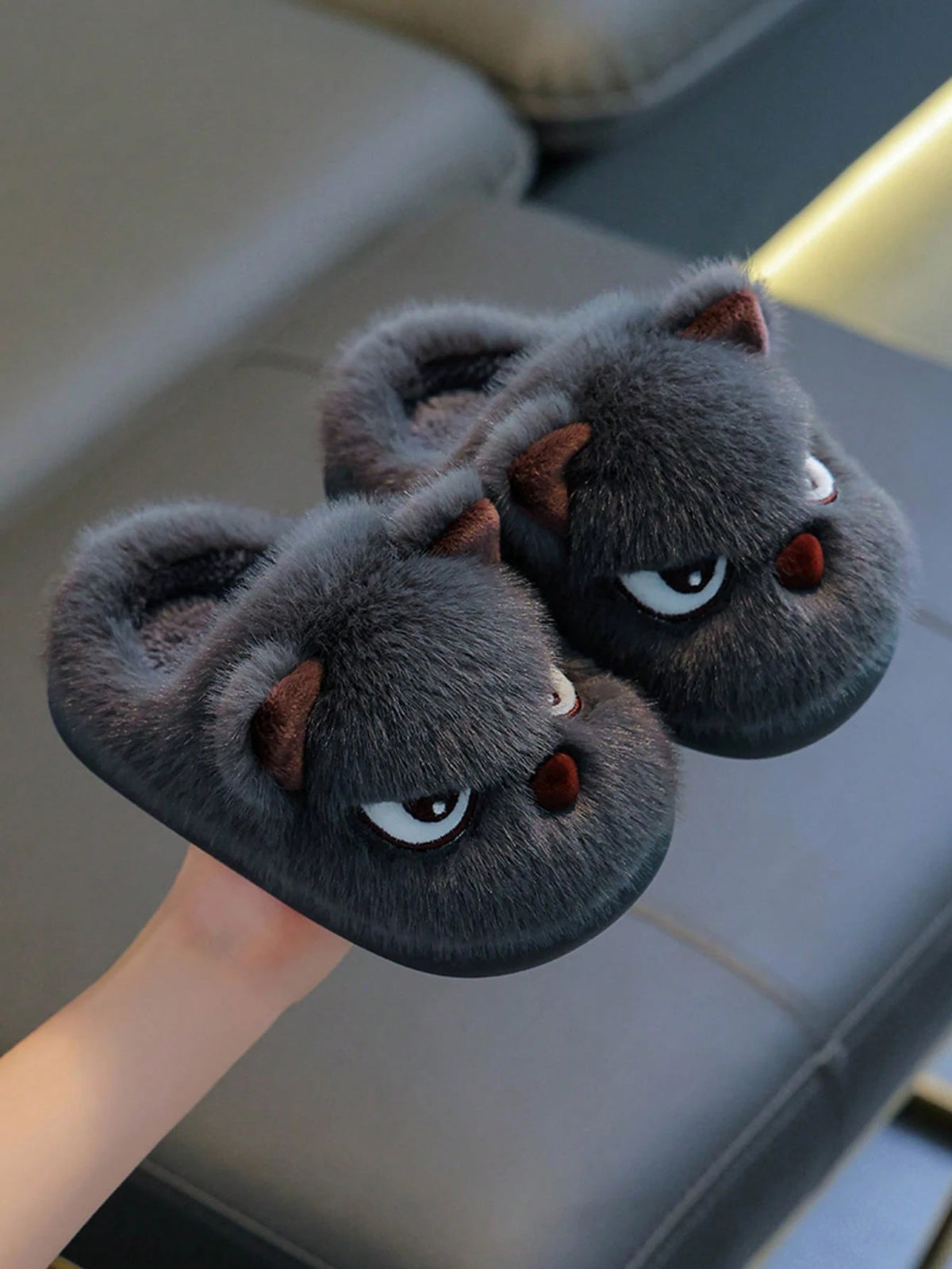 Kids Boy Cartoon Dog Warm Lining Slippers 1 Pair - Dark Grey