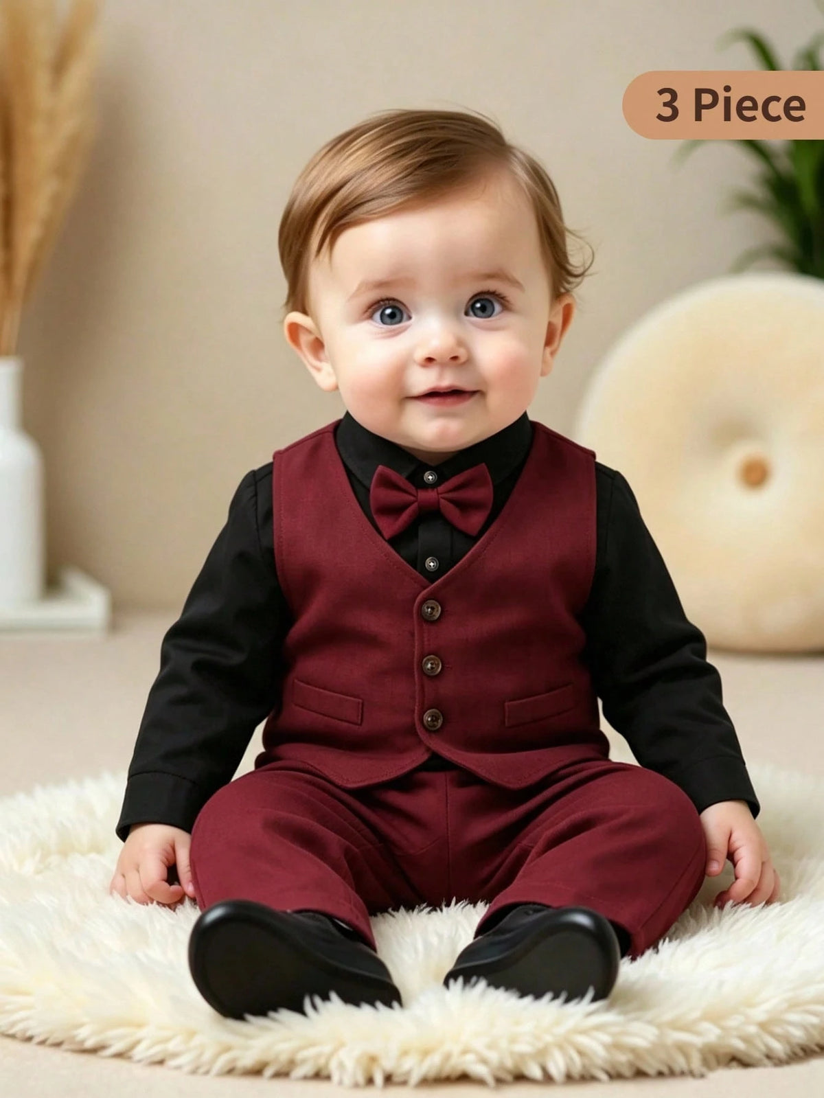 Baby Boy Long Sleeve Top Trousers Bow 3 Piece Set