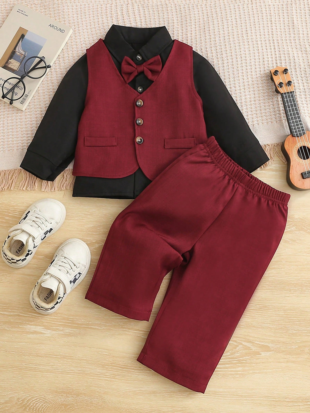 Baby Boy Long Sleeve Top Trousers Bow 3 Piece Set