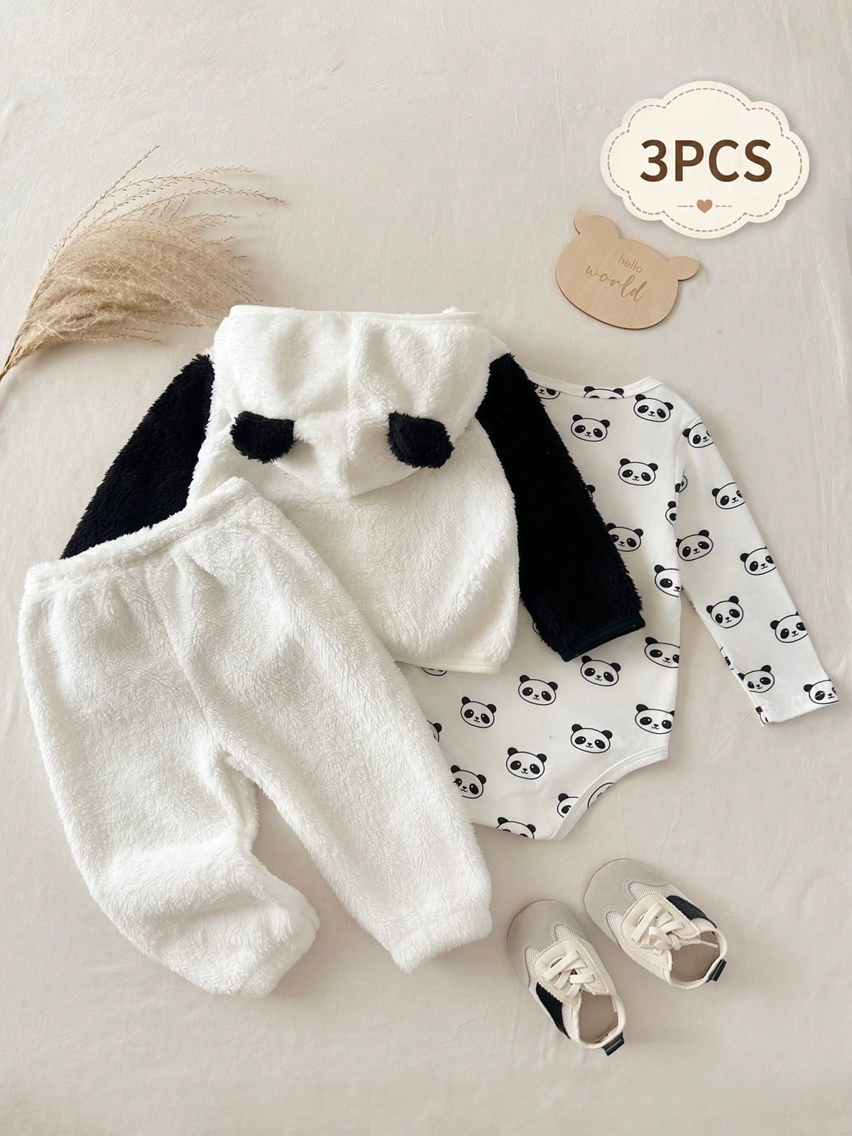 Baby Boy 3pc Panda Hooded Jacket Romper Set