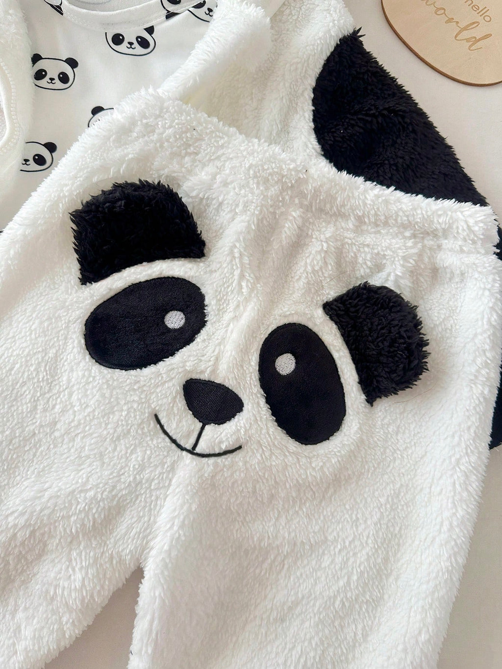 Ensemble 3 pièces pour bébé garçon : veste à capuche et barboteuse motif panda