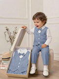 Baby Boy Polo Shirt Vest Pants 3 Piece Set
