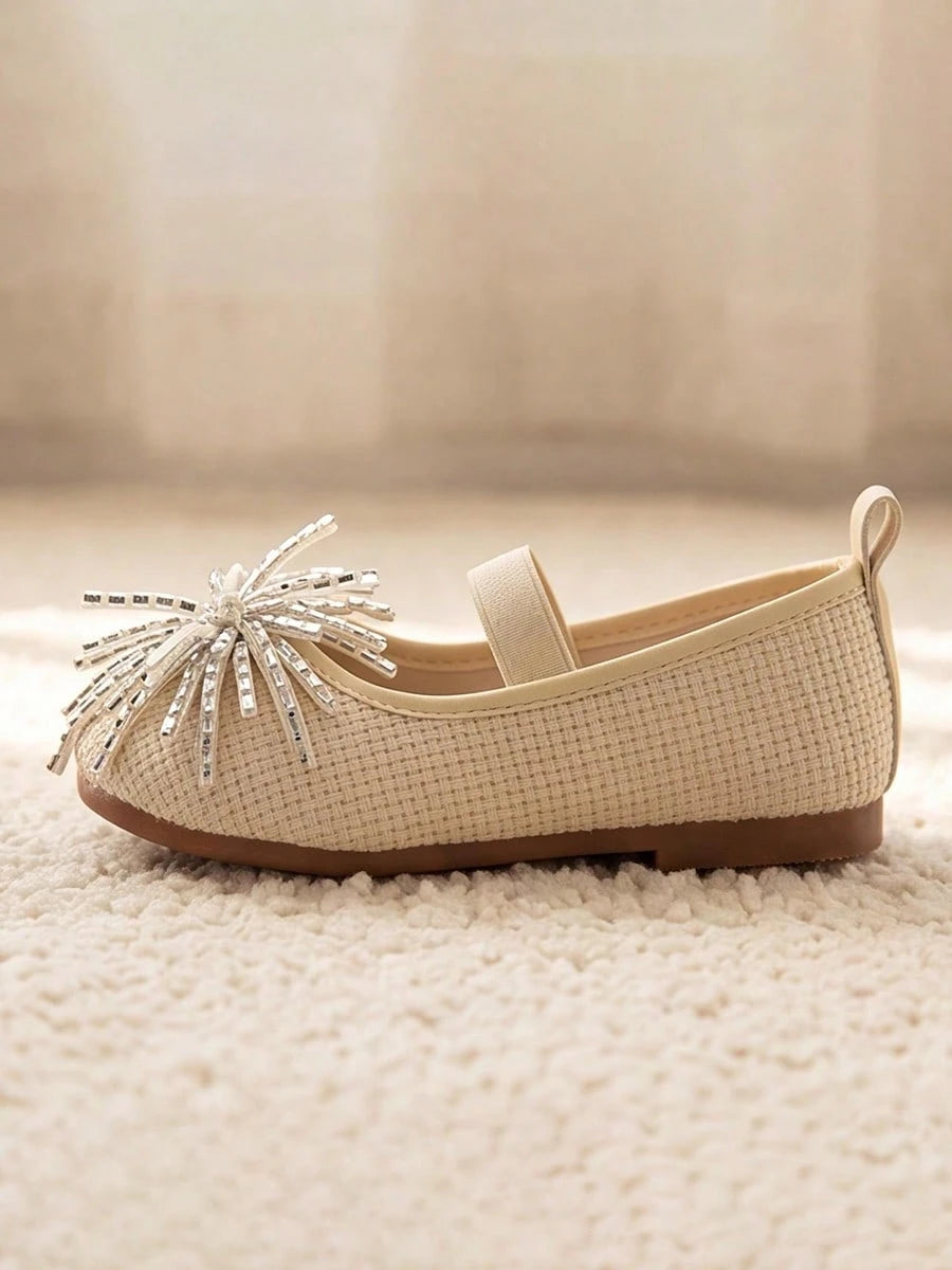 Bambinoo x Playful Pals Girls' Beige Beaded Woven Mary Janes