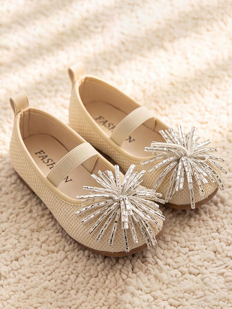 Bambinoo x Playful Pals Girls' Beige Beaded Woven Mary Janes