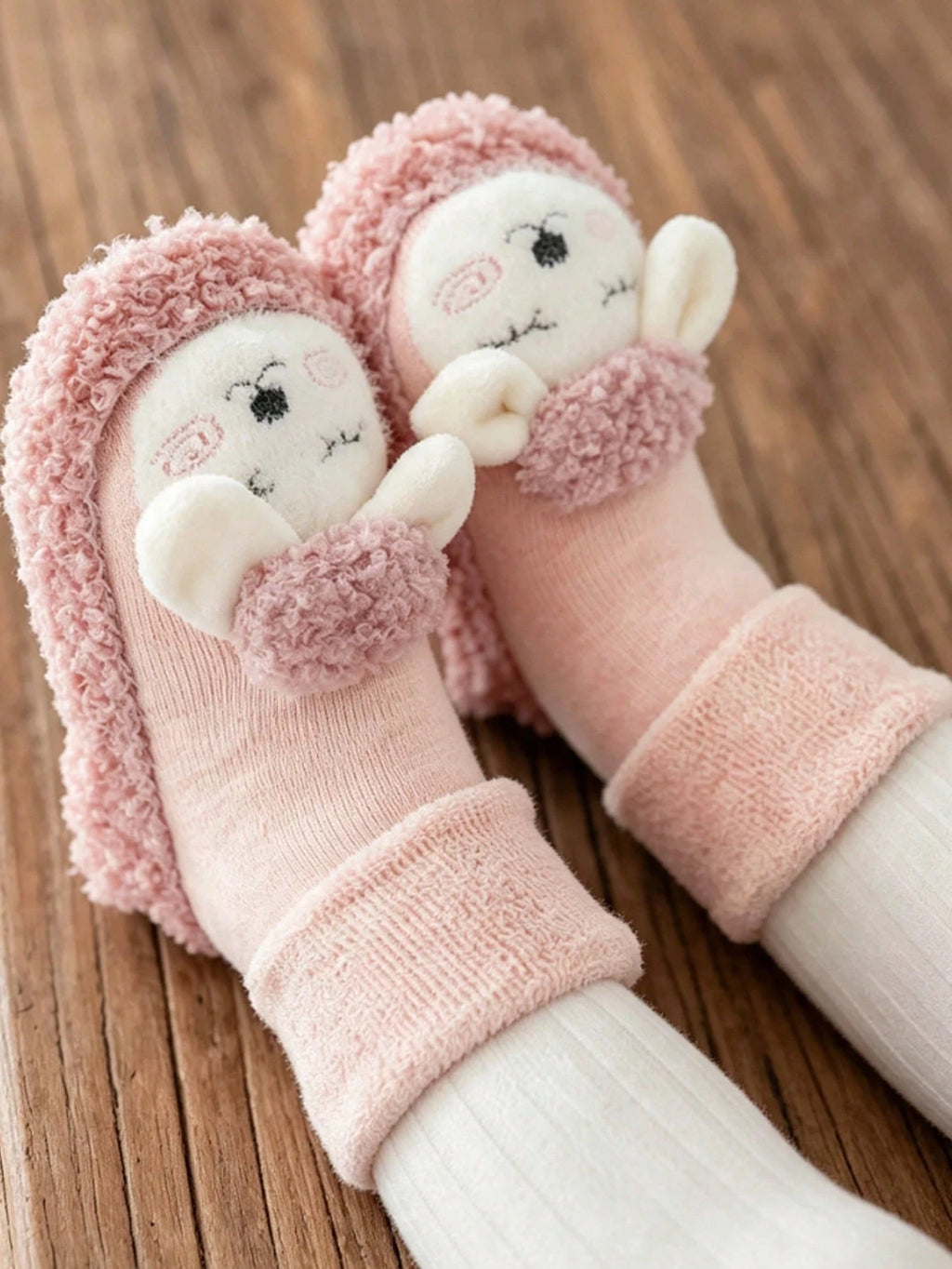 1pair Baby Girls' Thickened, Cute, Anti-slip Floor Socks In Pink