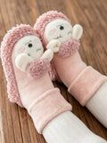 1pair Baby Girls' Thickened, Cute, Anti-slip Floor Socks In Pink