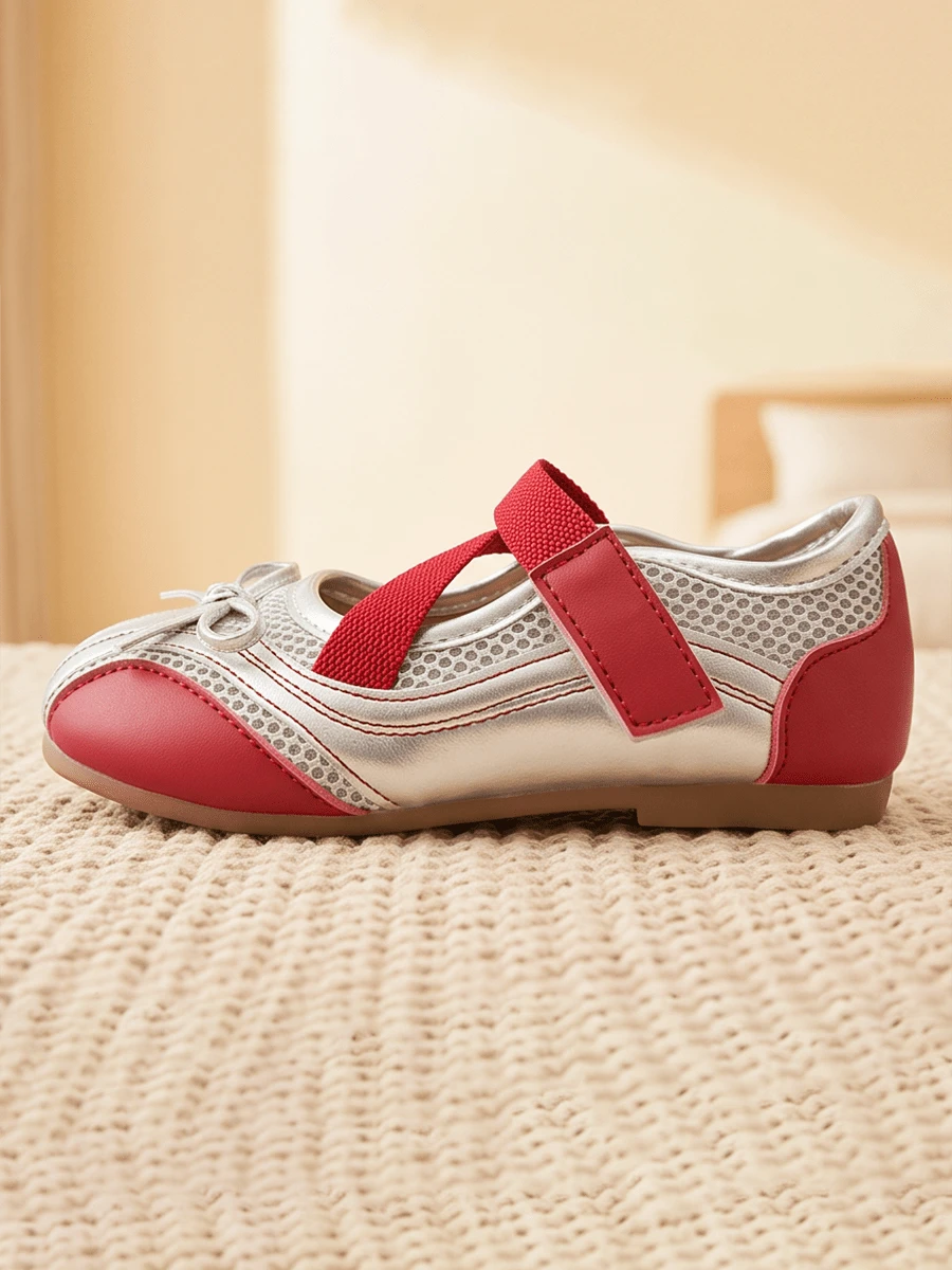 Bambinoo x Playful Pals Mary Janes Rouge et Argent à Nœuds Papillons pour Filles