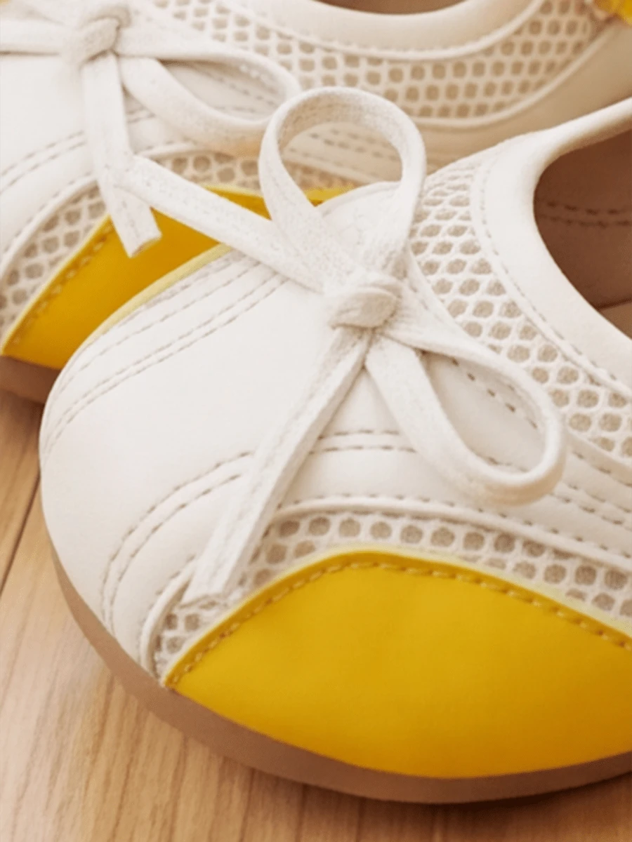 Bambinoo x Playful Pals Girls' White & Yellow Mesh Colorblock Loafers