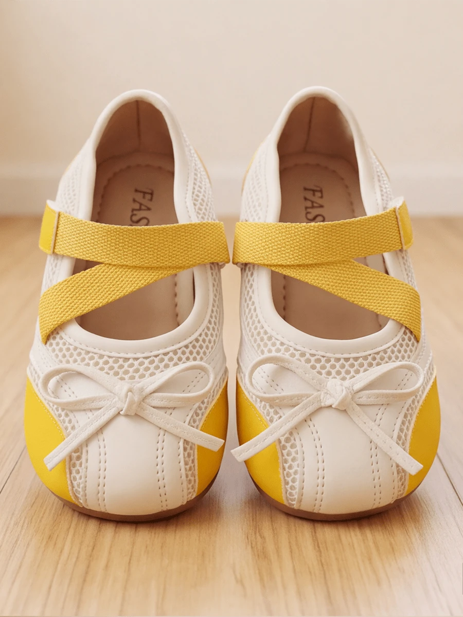 Bambinoo x Playful Pals Girls' White & Yellow Mesh Colorblock Loafers