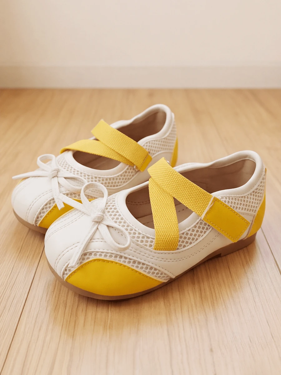 Bambinoo x Playful Pals Girls' White & Yellow Mesh Colorblock Loafers
