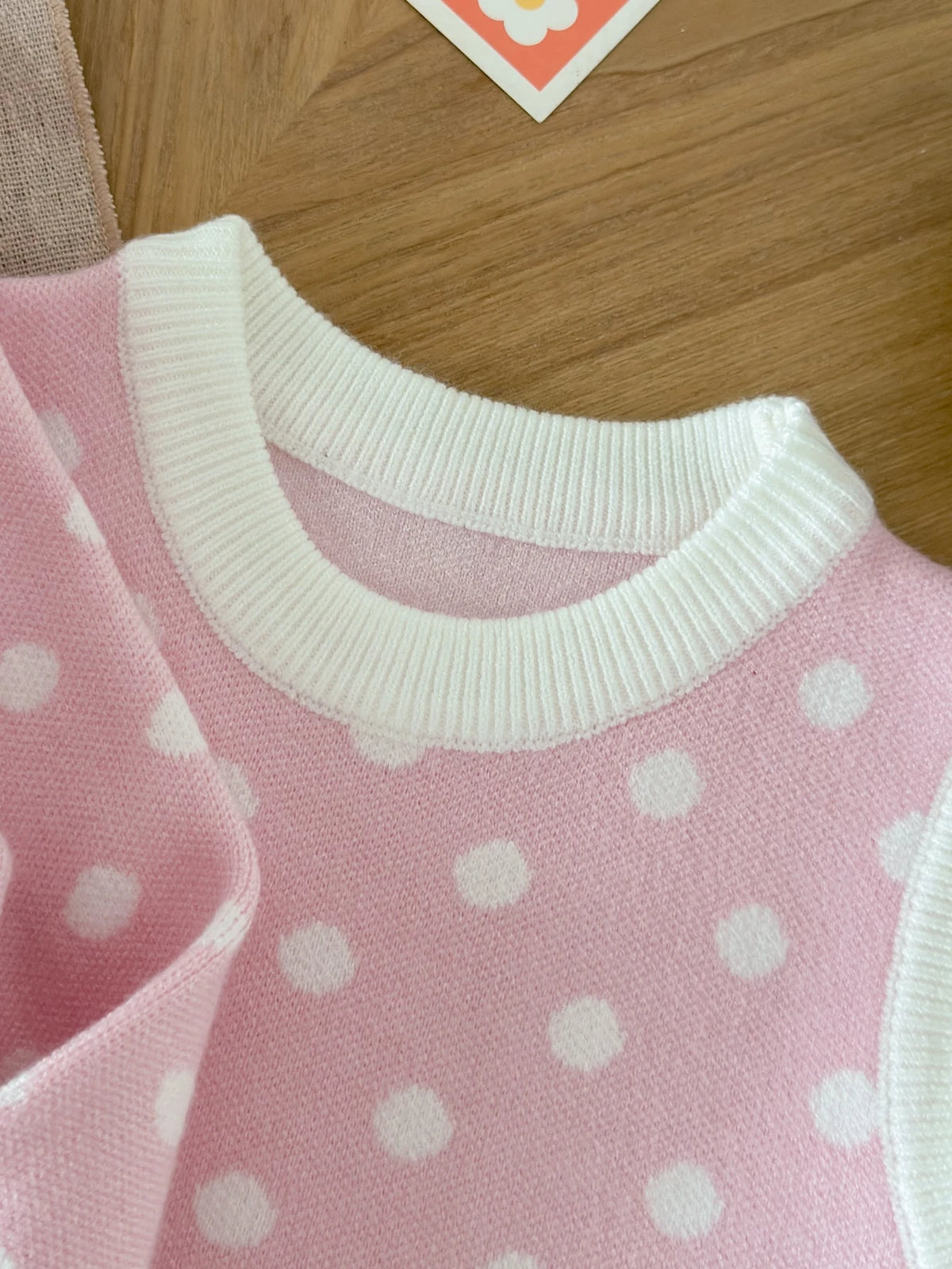 Little Girl Polka Dot Knit Cardigan Sweater Dress Pink