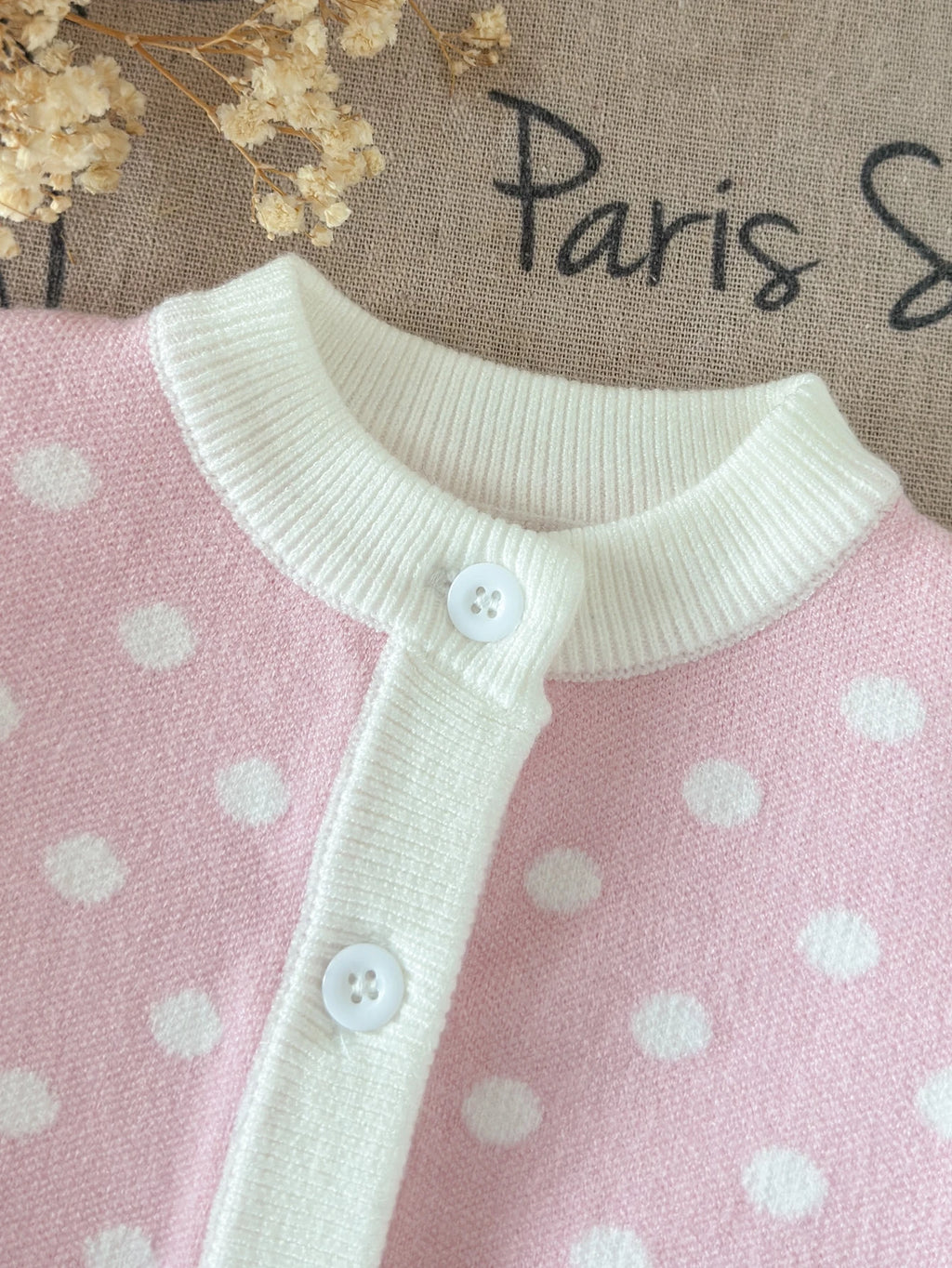 Little Girl Polka Dot Knit Cardigan Sweater Dress Pink
