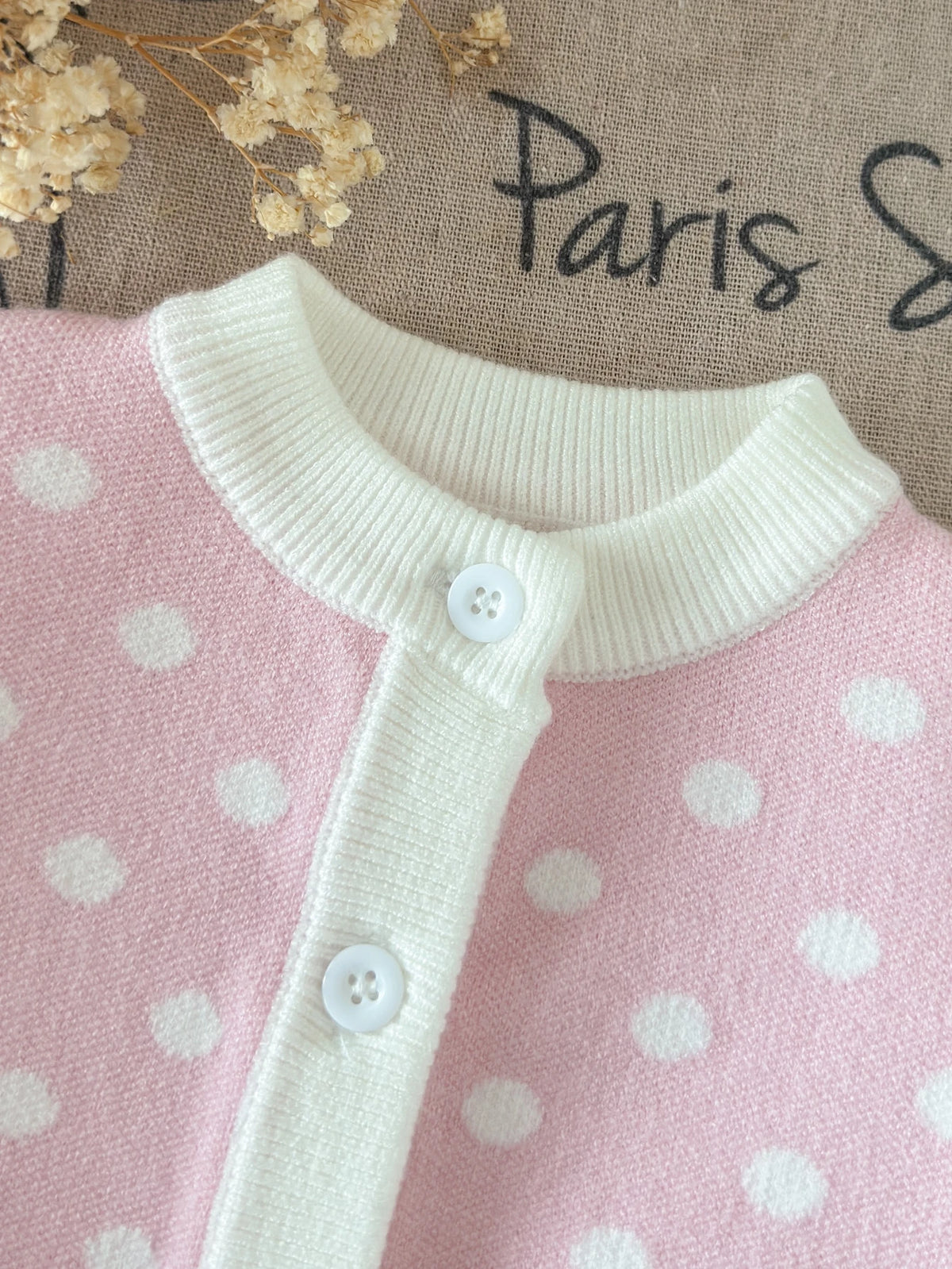 Little Girl Polka Dot Knit Cardigan Sweater Dress Pink
