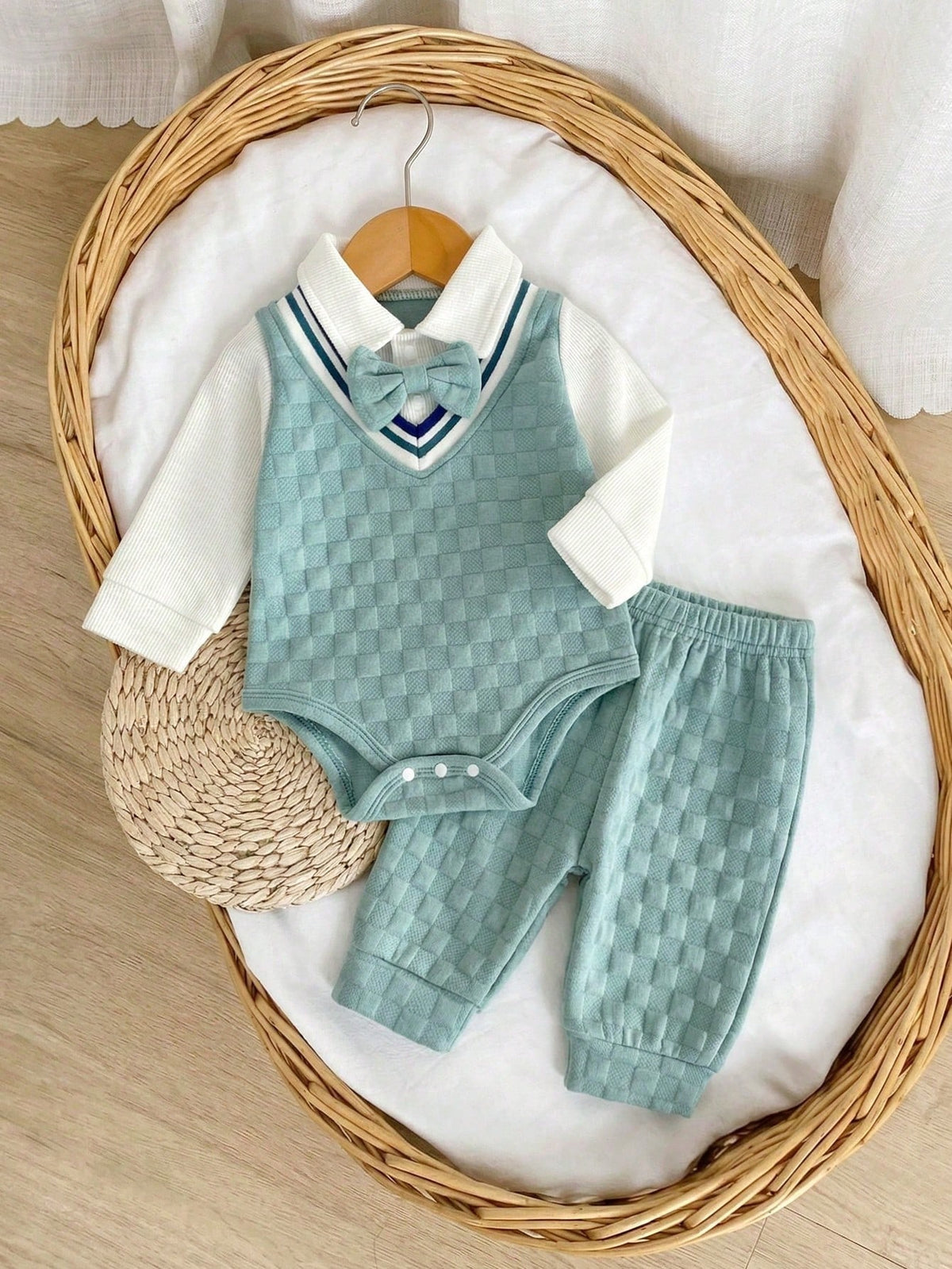 Baby Boy Khaki Woven Vest Bodysuit Pants Set