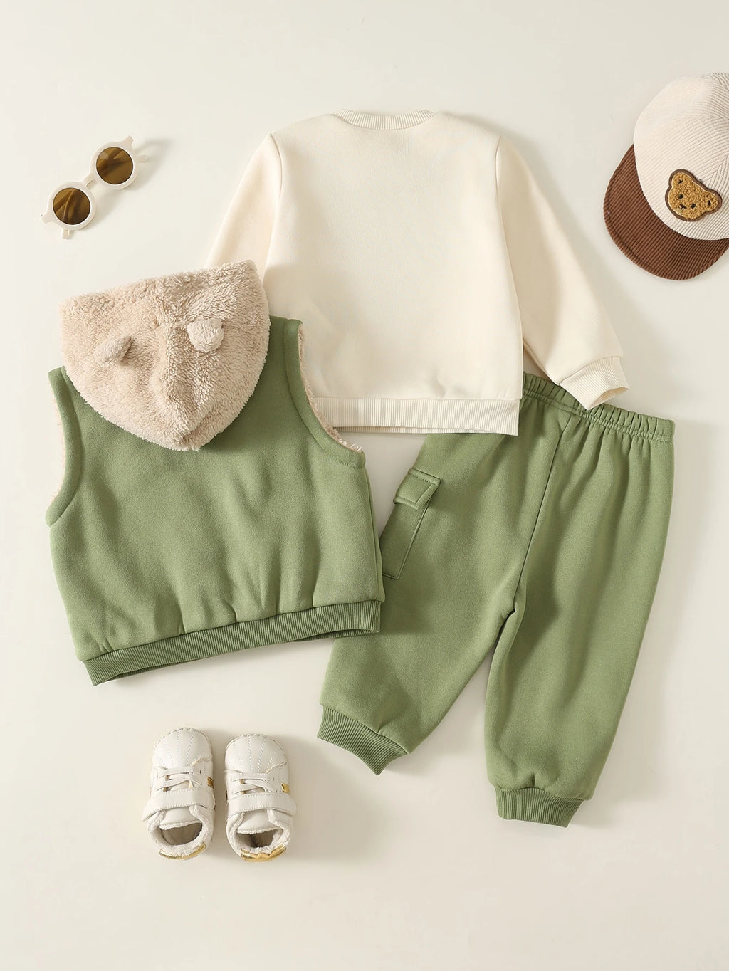 Baby Boy 3pc Cartoon Bear Hooded Set