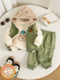 Baby Boy 3pc Cartoon Bear Hooded Set