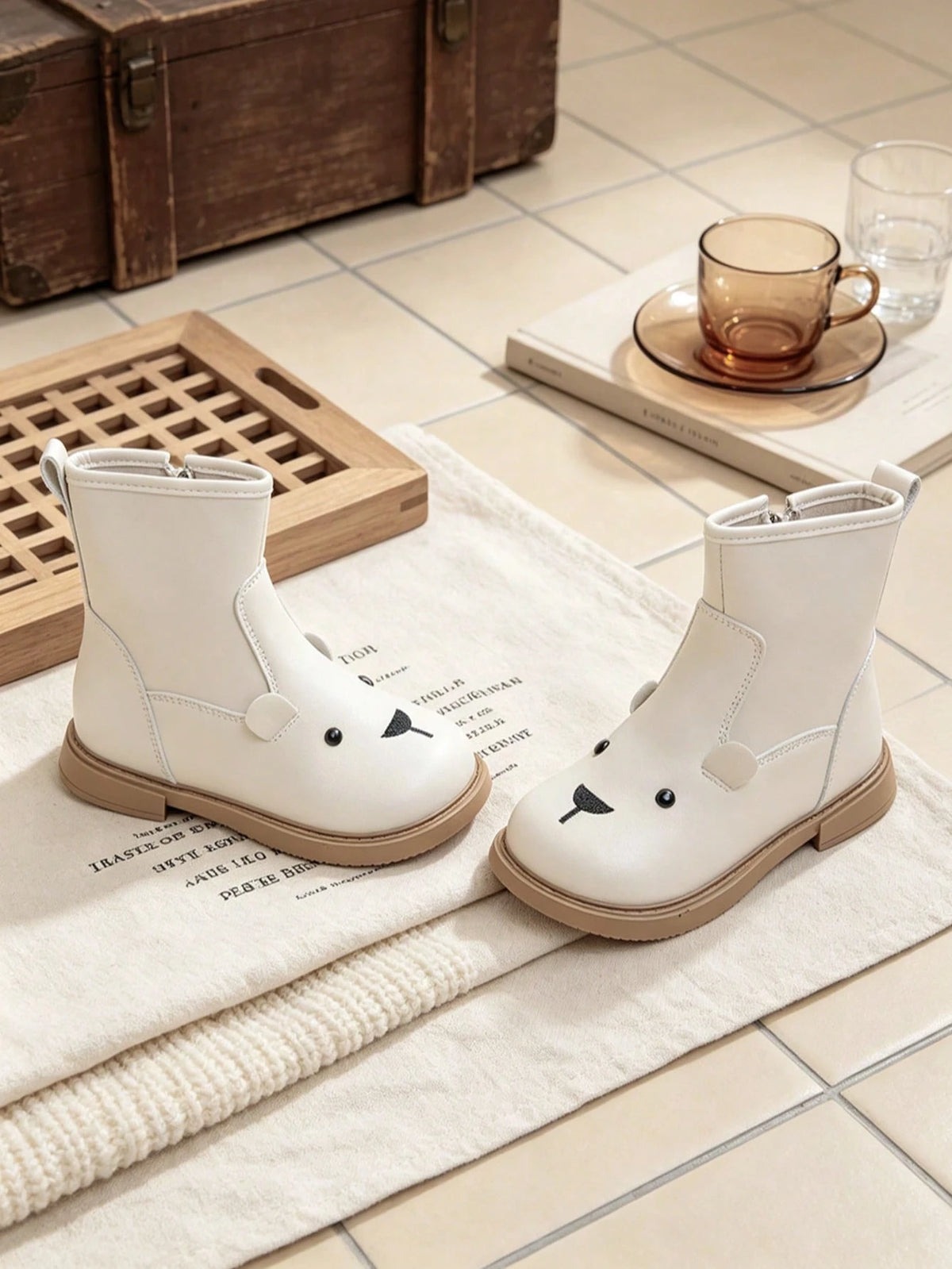 Cute Bear Side Zip Ankle Boots 1 Pair