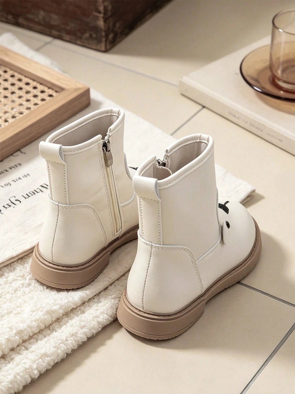 Cute Bear Side Zip Ankle Boots 1 Pair