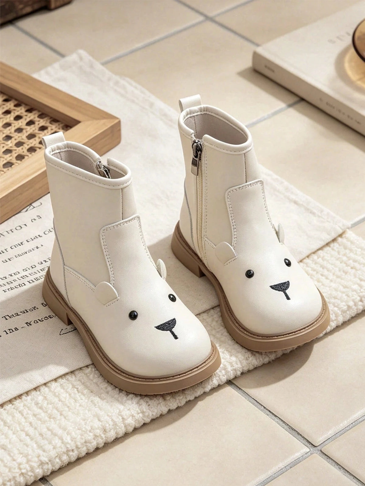 Cute Bear Side Zip Ankle Boots 1 Pair