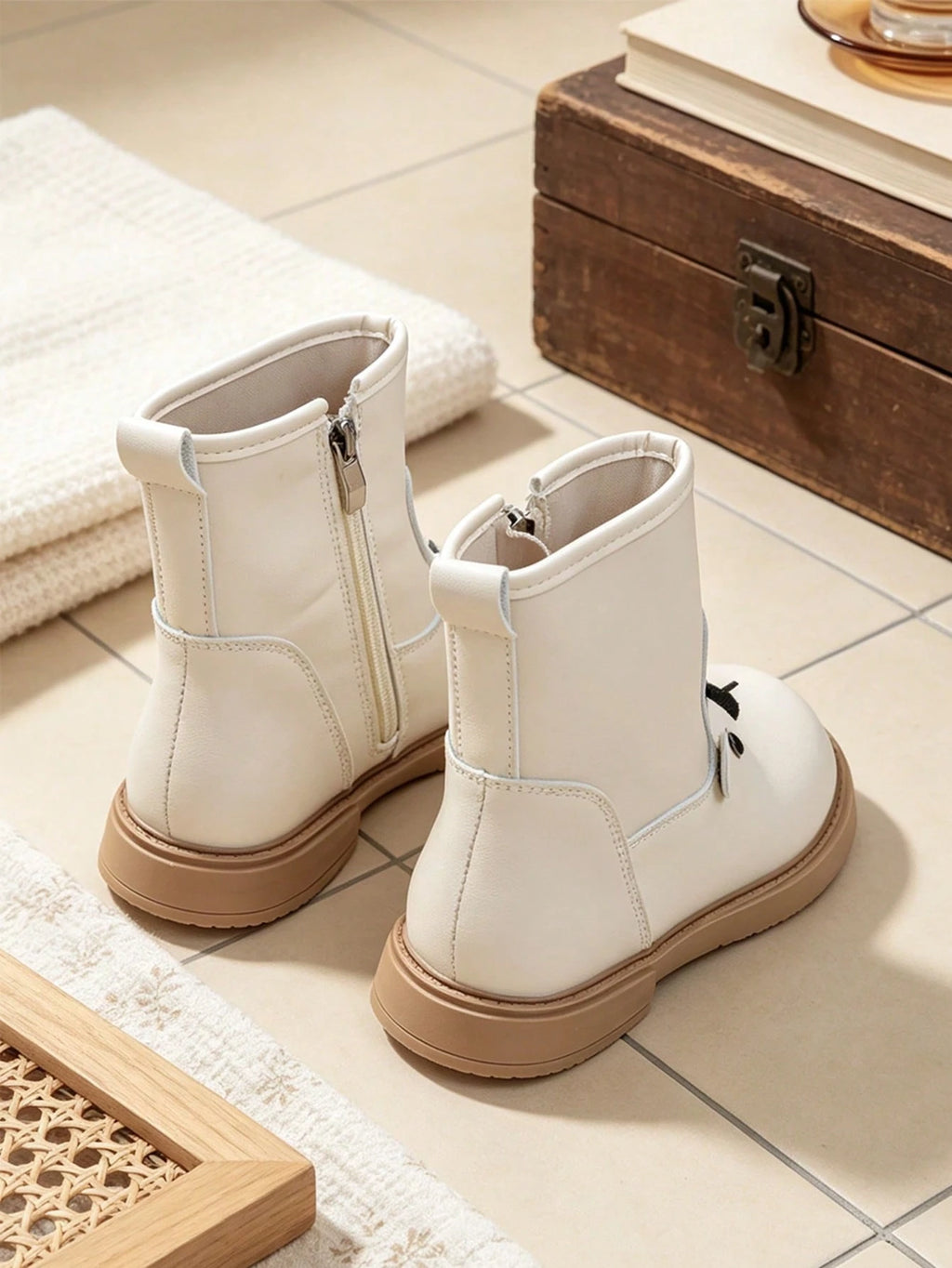 Cute Bear Side Zip Ankle Boots 1 Pair