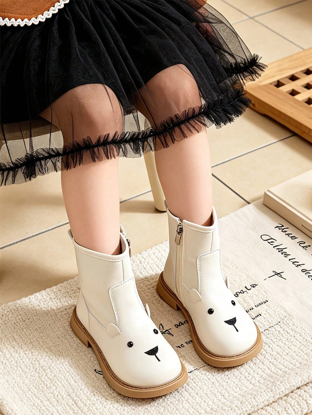 Cute Bear Side Zip Ankle Boots 1 Pair