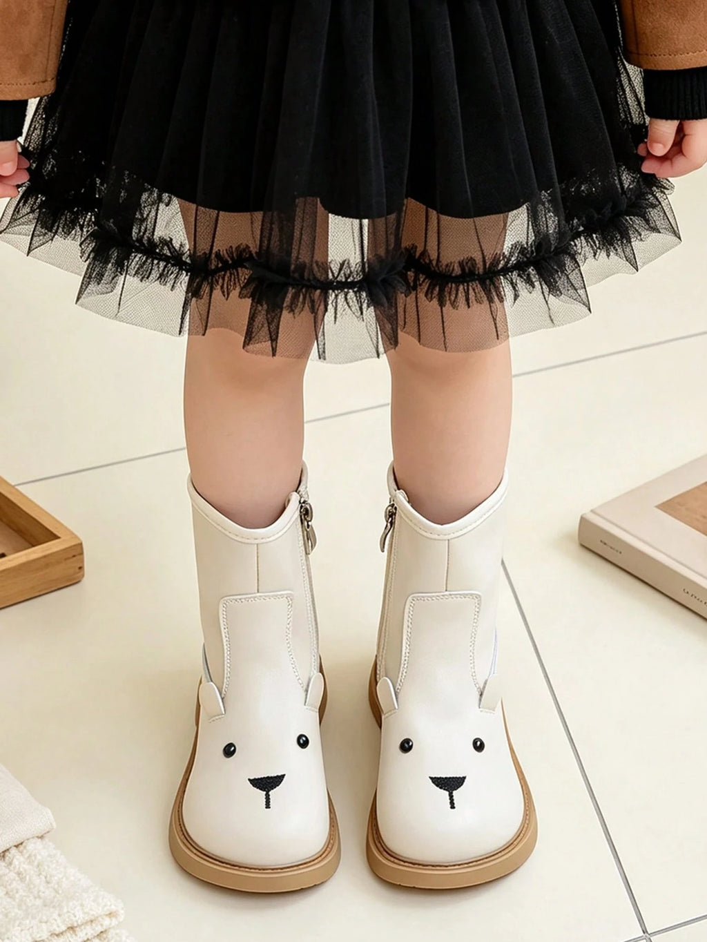 Cute Bear Side Zip Ankle Boots 1 Pair