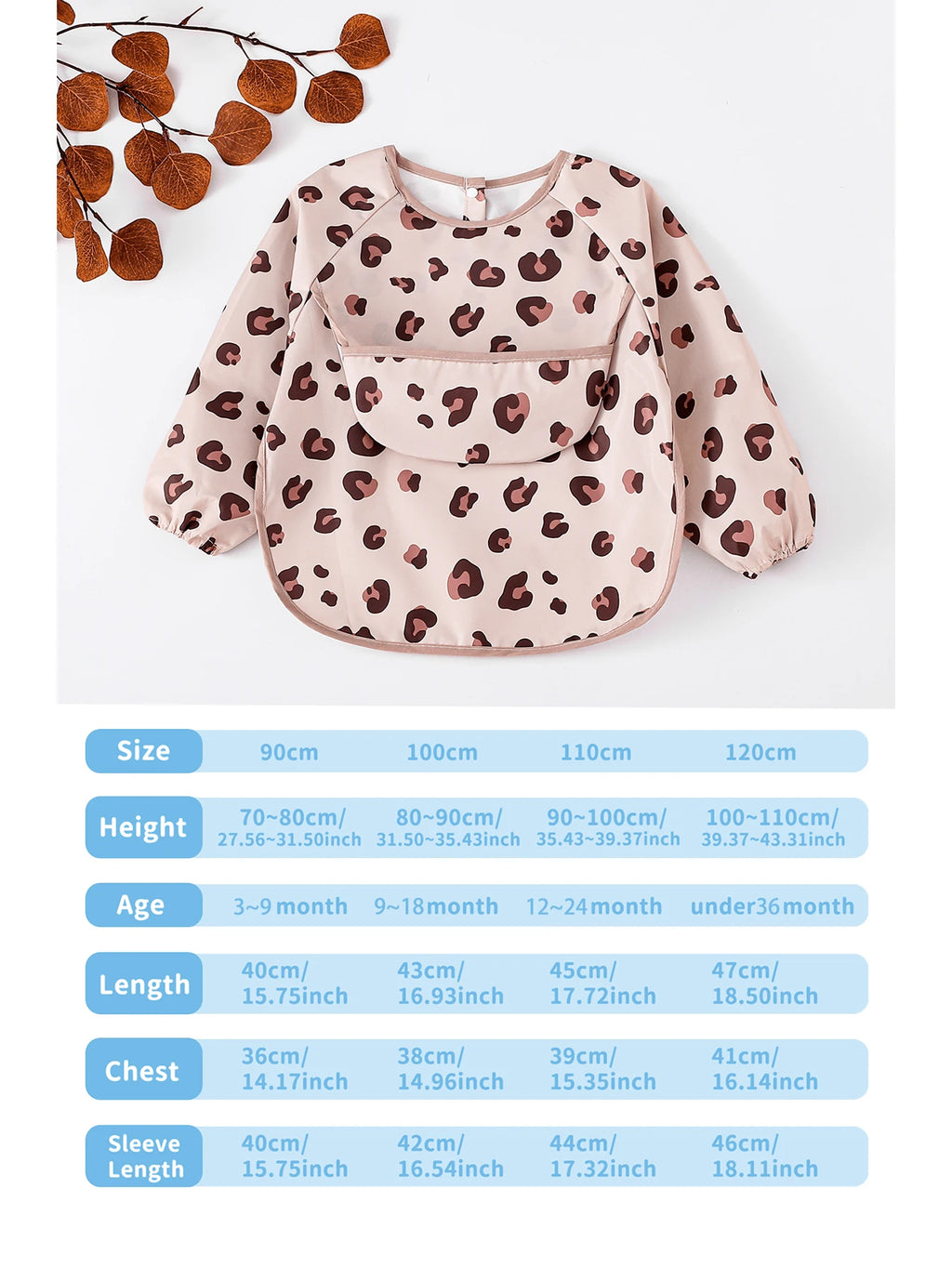 Dinosaur Pattern Baby Long Sleeve Bib Multicolor