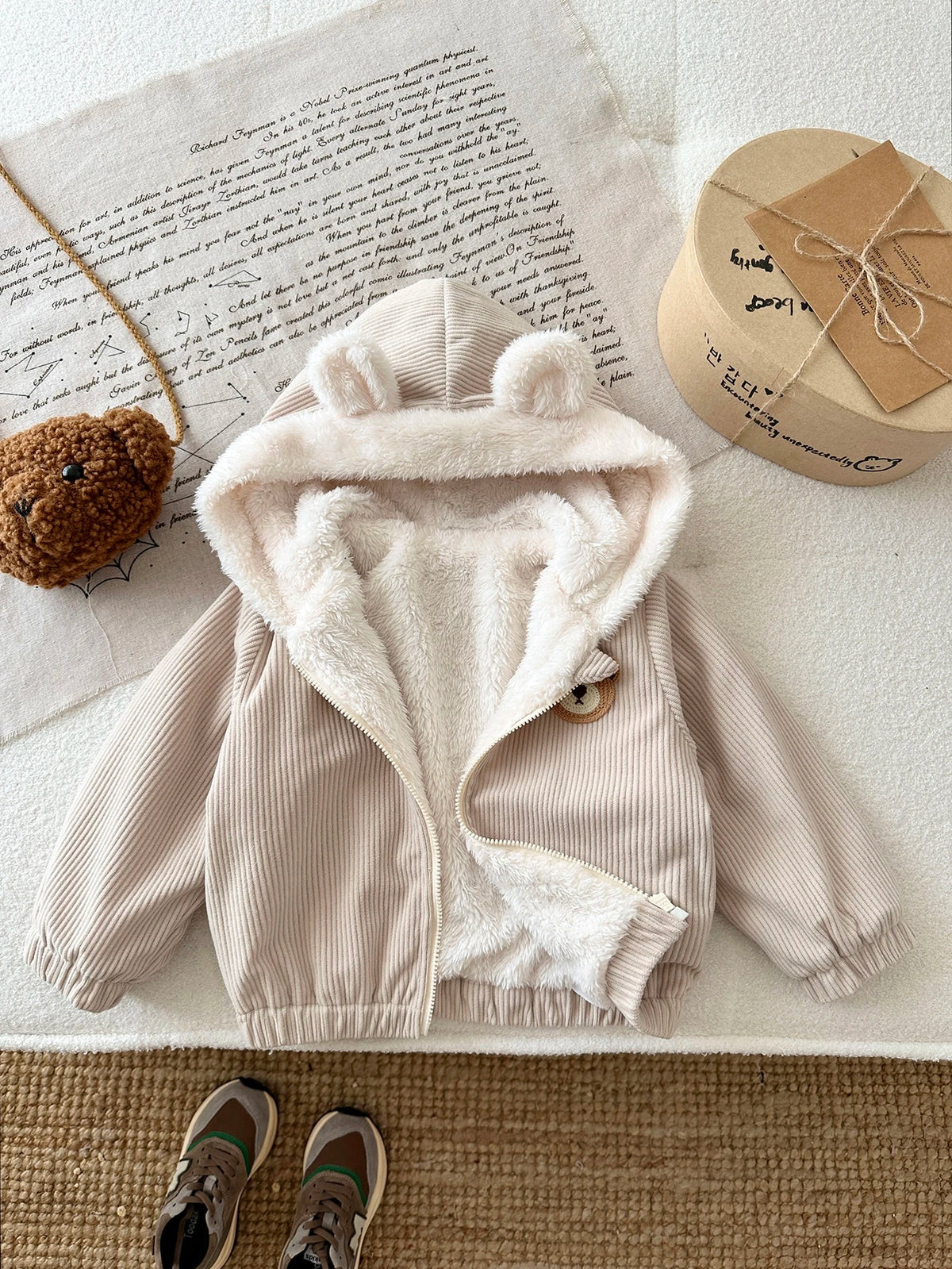 Vintaside Unisex Fleece Corduroy Bear Jacket