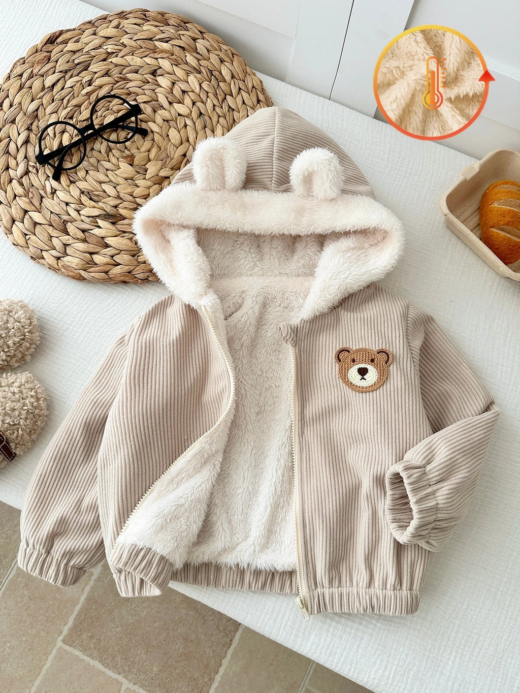 Vintaside Unisex Fleece Corduroy Bear Jacket