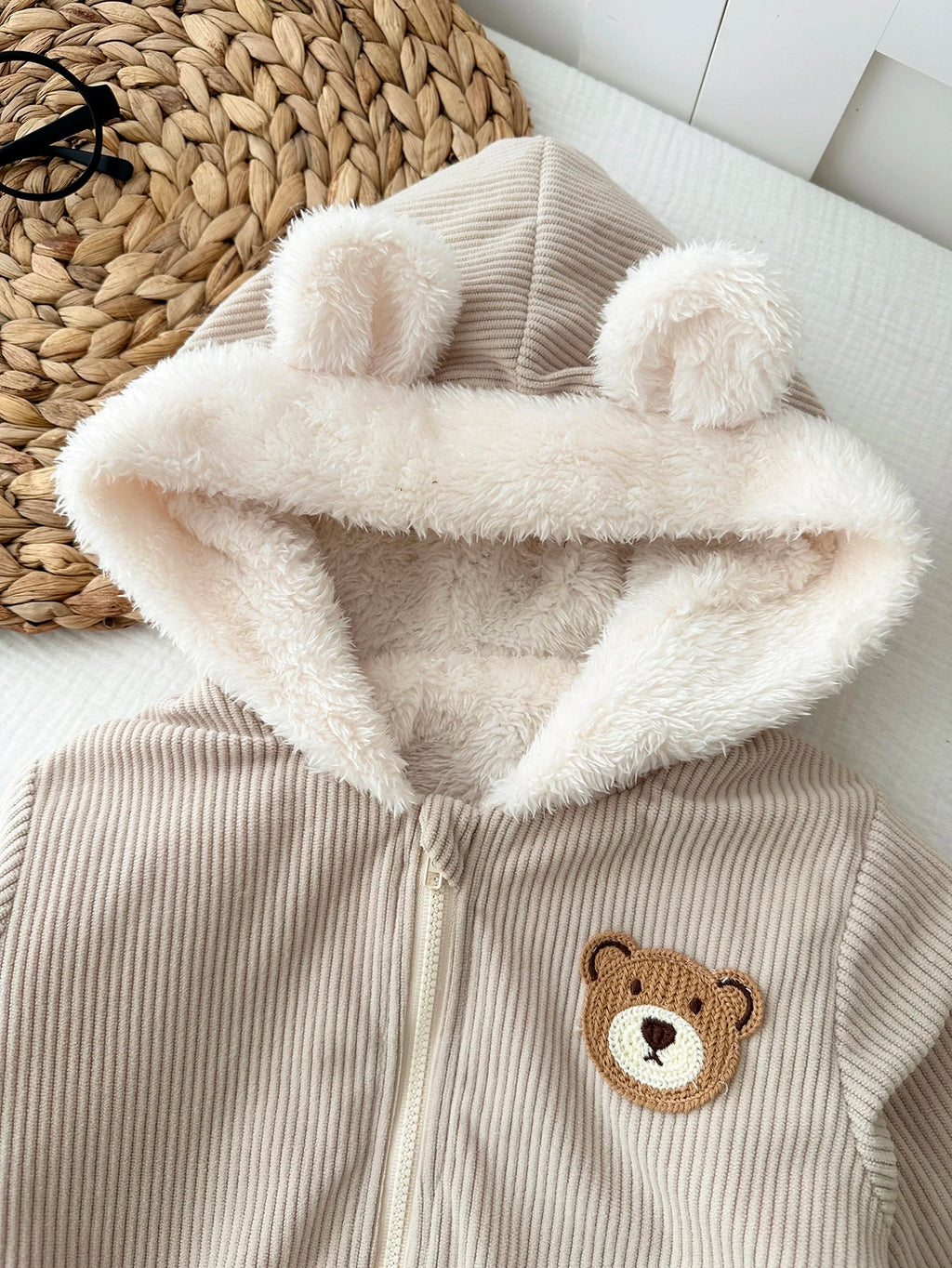 Vintaside Unisex Fleece Corduroy Bear Jacket