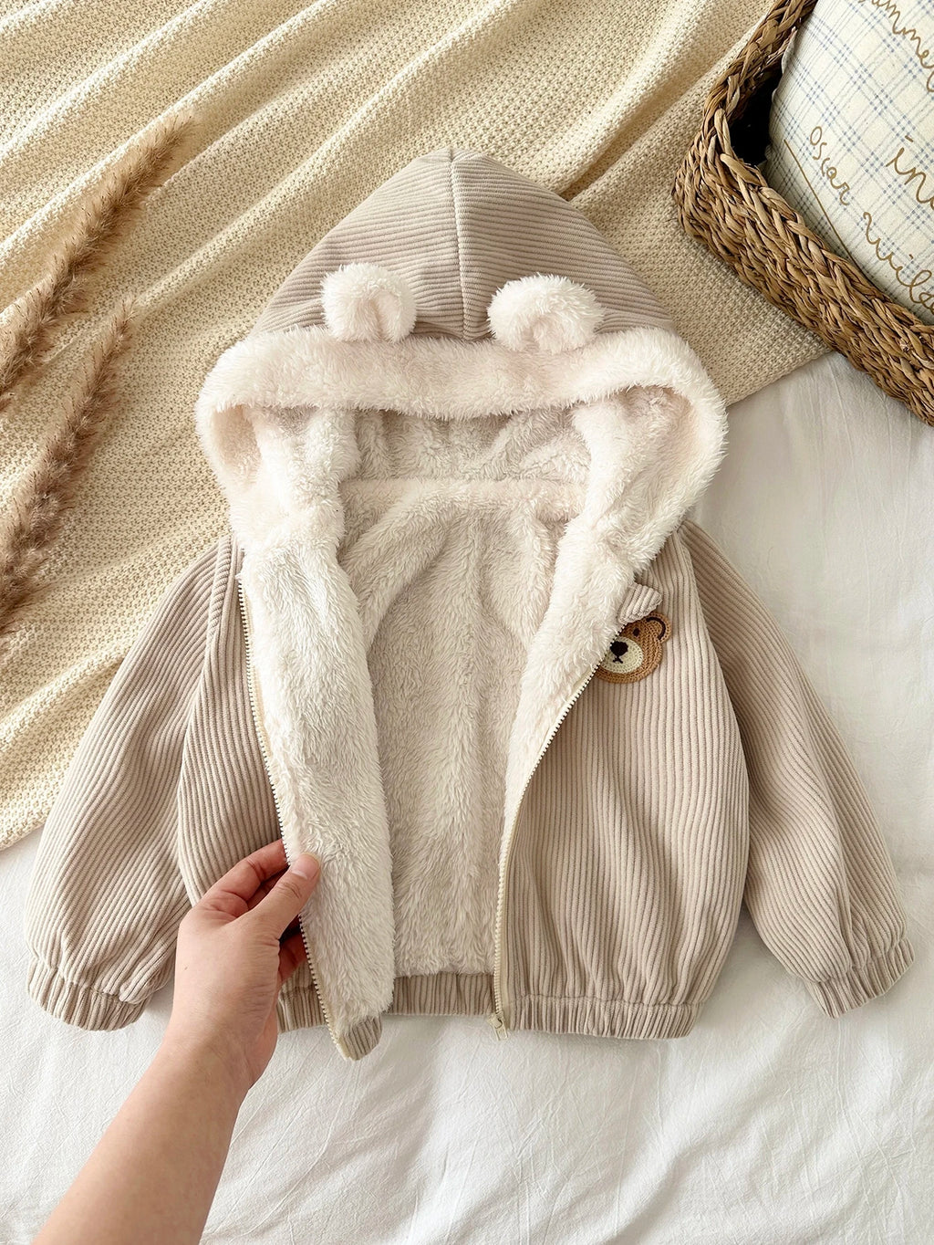 Vintaside Unisex Fleece Corduroy Bear Jacket