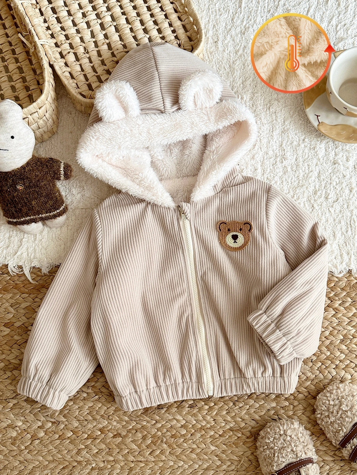Vintaside Unisex Fleece Corduroy Bear Jacket