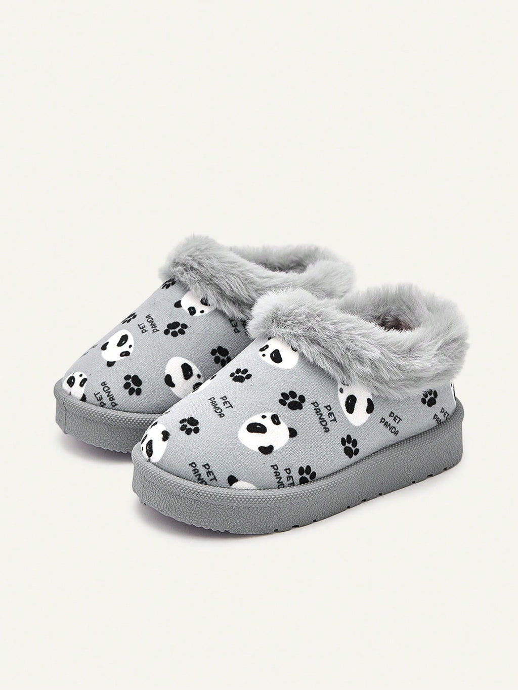 Chaussons bébé garçon à enfiler, chauds et confortables, doublés en fausse fourrure avec motif panda mignon