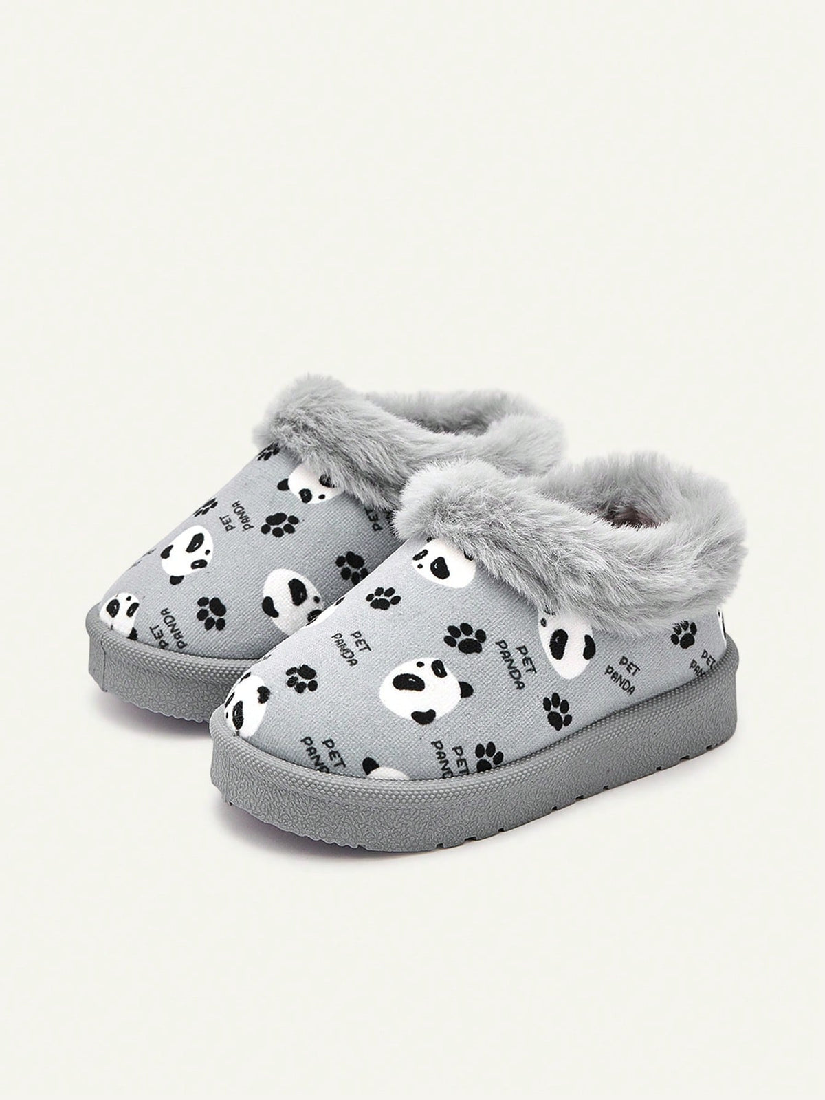Chaussons bébé garçon à enfiler, chauds et confortables, doublés en fausse fourrure avec motif panda mignon