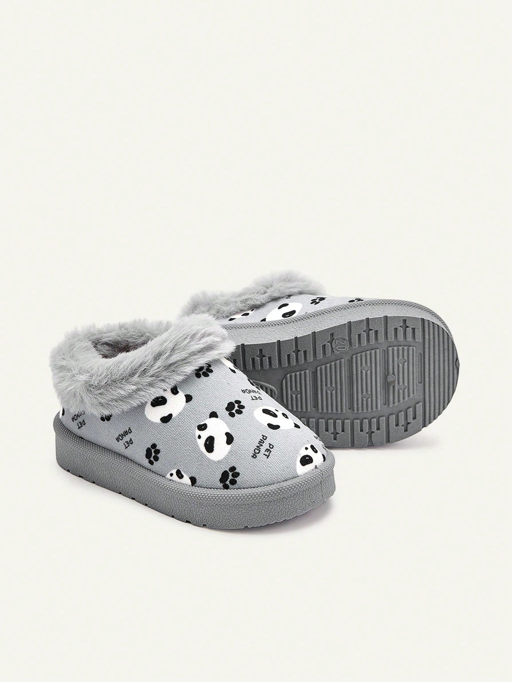 Chaussons bébé garçon à enfiler, chauds et confortables, doublés en fausse fourrure avec motif panda mignon