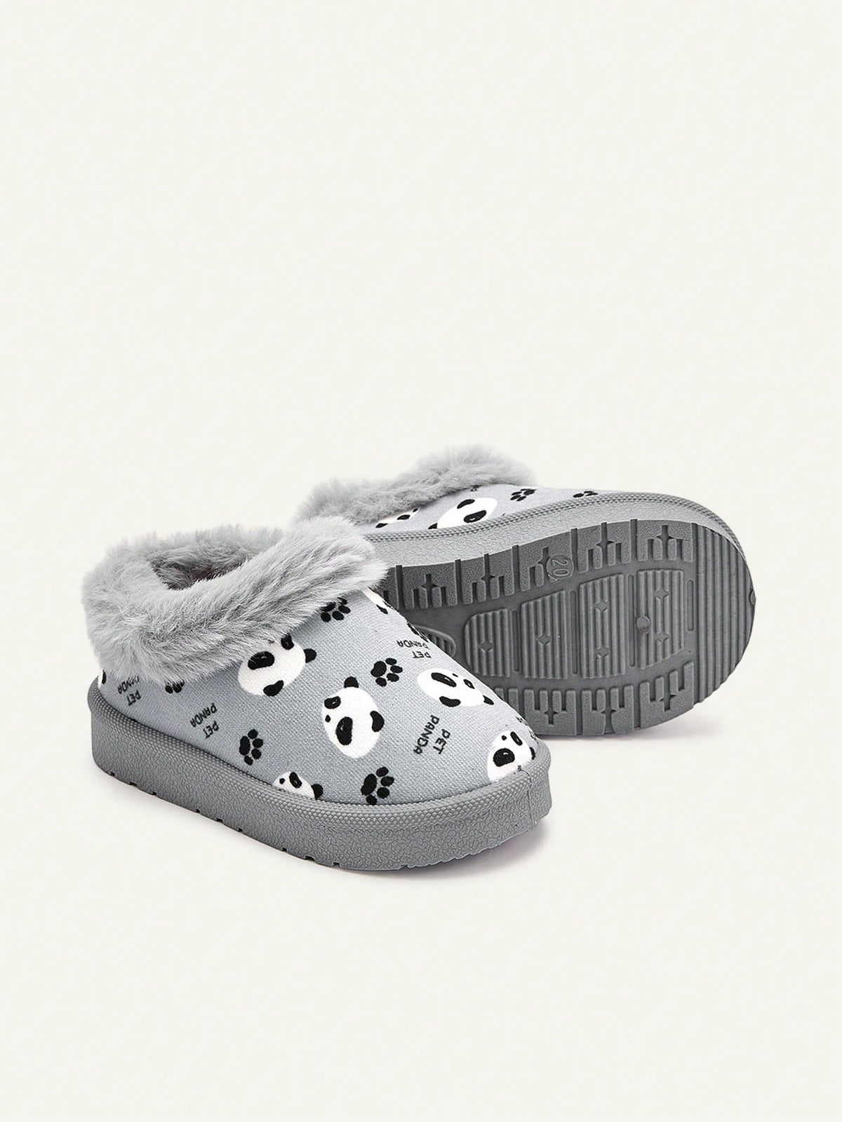 Chaussons bébé garçon à enfiler, chauds et confortables, doublés en fausse fourrure avec motif panda mignon