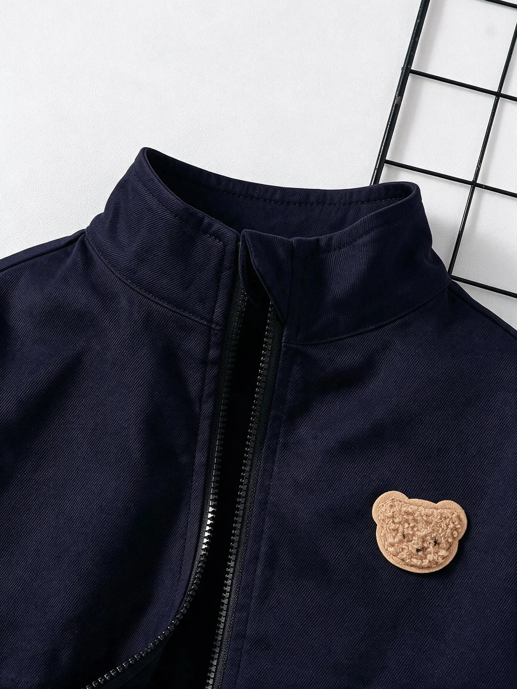 Baby Blue Bear Embroidery Warm Zip-Up Jacket Royal Blue